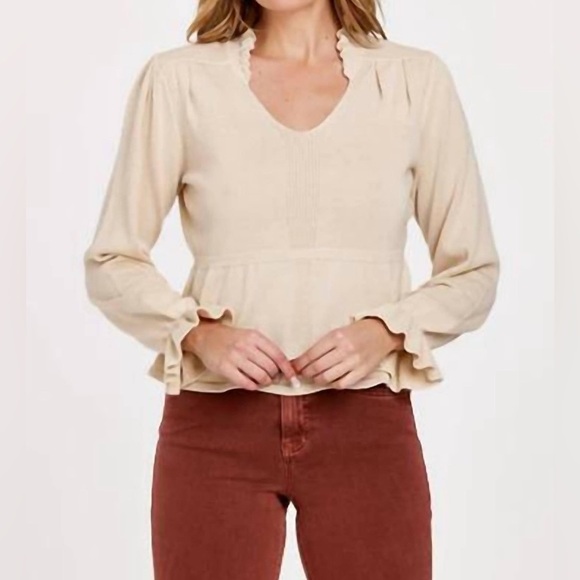 Another Love Ruffle Cuff Knit Sweater – Size L, Soft Neutral - Picture 1 of 6